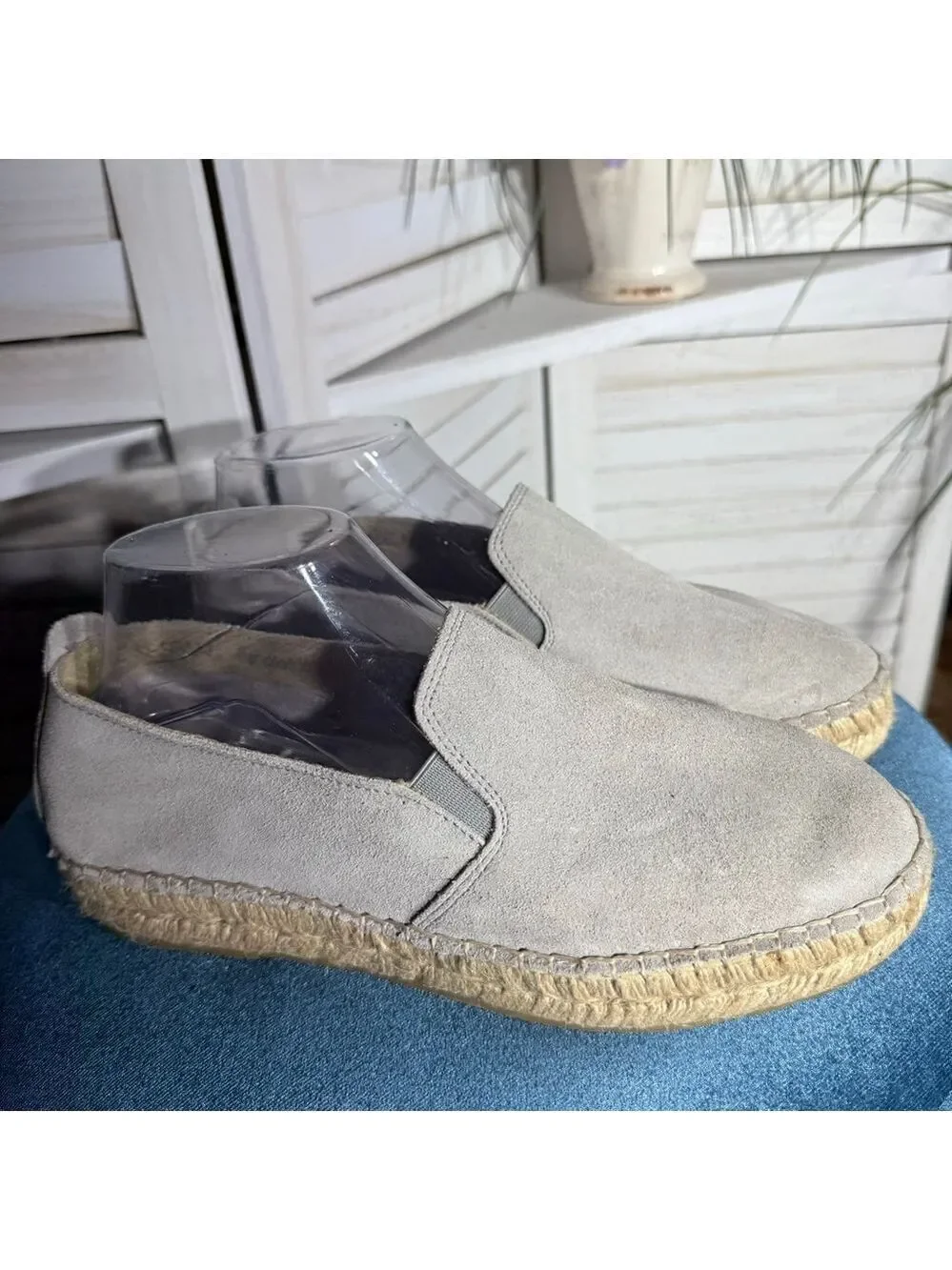 Fabiolas made in Spain gray suede leather espadrille slip on shoes women's sz 8